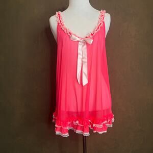 Victoria’s Secret Pink Sheer Nylon Babydoll Lingerie Nightgown M – Lace Ruffle B